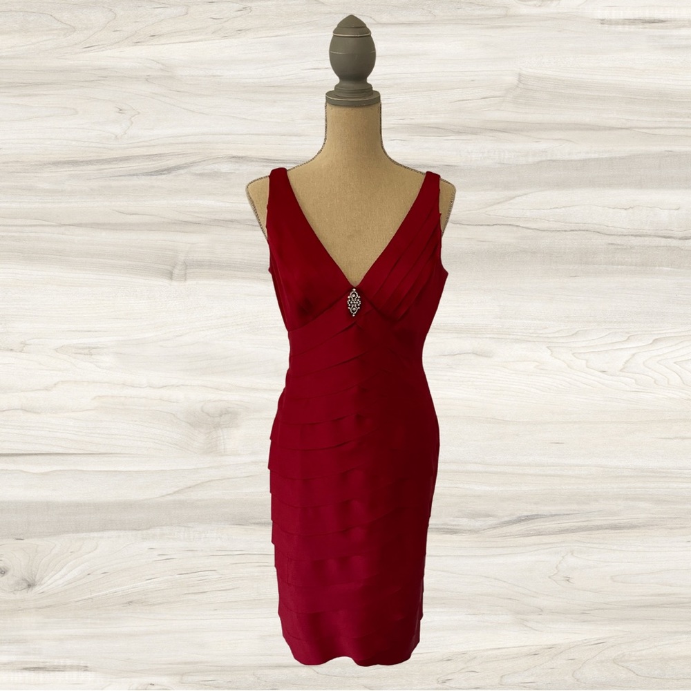 Red Knee length dress. Size 12.